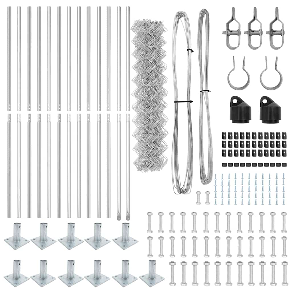 Kettengliedzaun mit Pfosten Silber 1 x 25 m Stahl